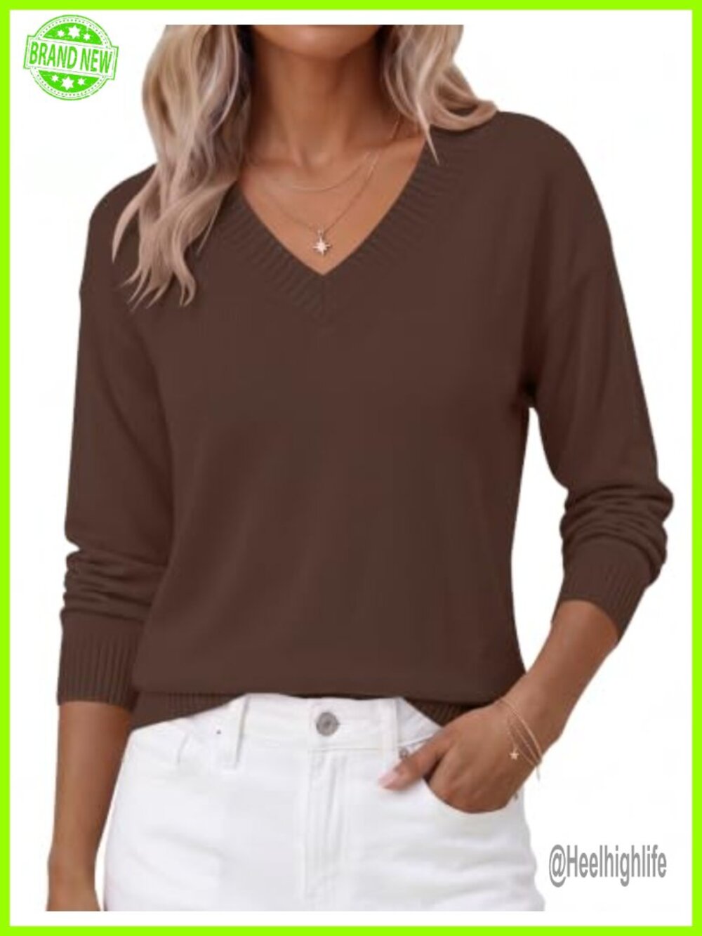 Women's V-Neck Long Sleeve Cropped Sweater Pullover Fall Casual Knit Top